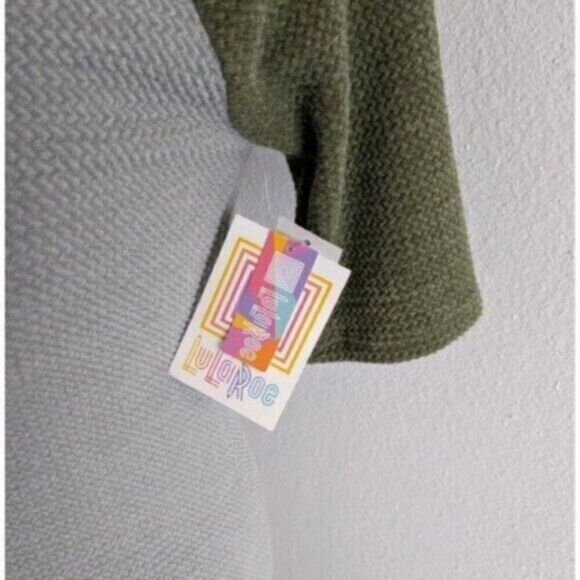 LuLaRoe Julia Dress Large NWT $45 Gray Olive Green Raglan Sleeves Stretch - Picture 5 of 13